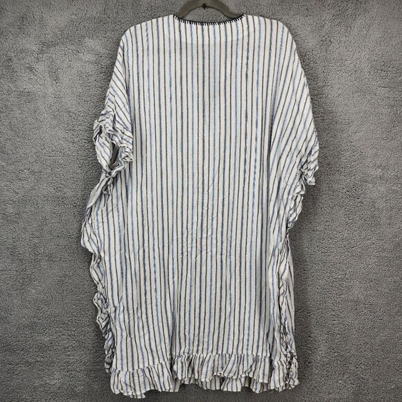 BCBGMAXAZRIA Womens Med/Large Striped V-Neck Cotton Blend Beachy Dress Cover-Up - Picture 4 of 7